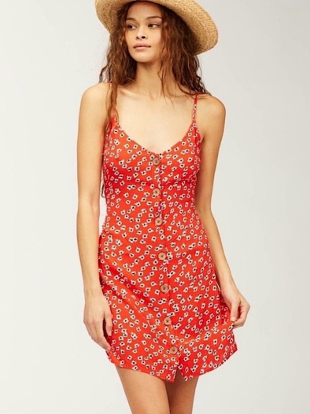 Billabong Red Floral Button Down Mini Dress Tie Back Size‎ XS